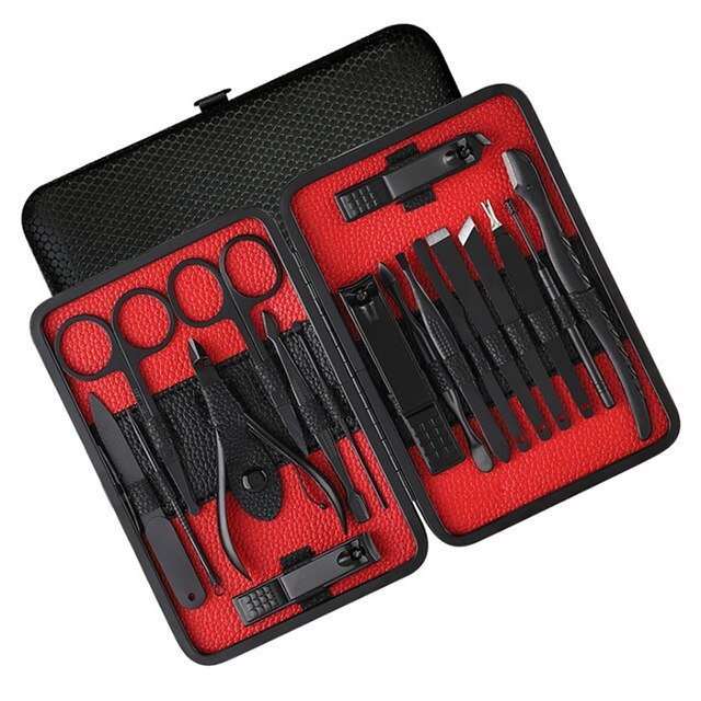 18pcs Pro Manicure Set Nail Kit Nail Art Tools All For Manicure Sets Pedicure Care With Pusher Ingrown Nail File Polish Tweezer-2